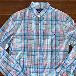 Vineyard Vines Men's Casual Plaid Shirt - Blue and Pink